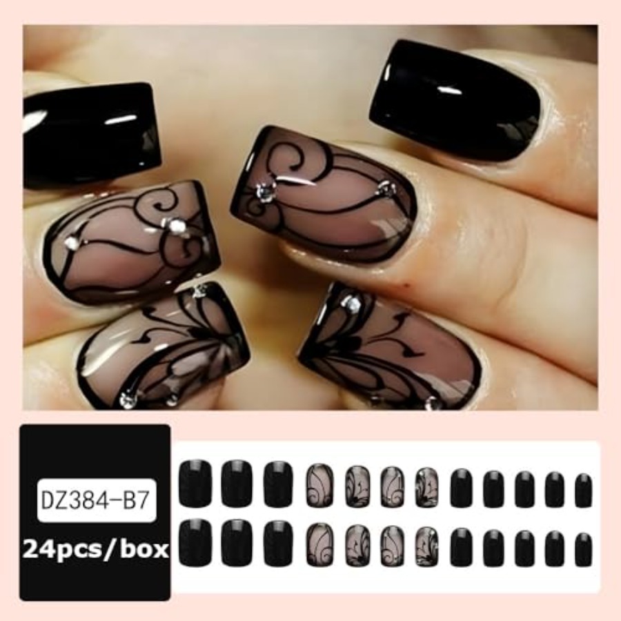 Full Cover Adhesive - Faux ongles carrés courts à presser,